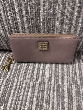 Dooney & Bourke Taupe Zip Wallet with Gold Charm